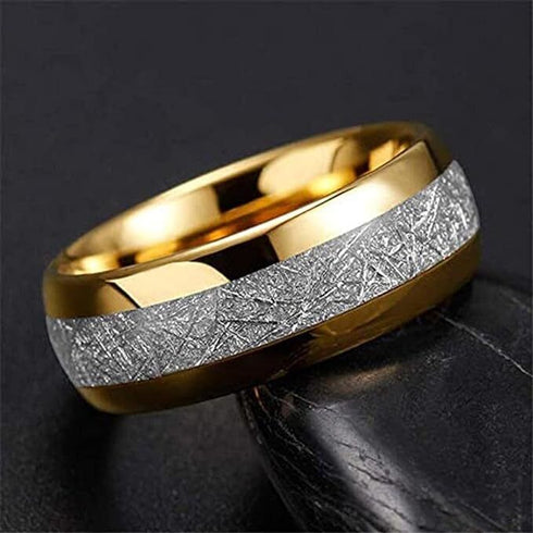 Men's 8mm Tungsten Beveled Edges Meteorite Inspired Comfort-Fit Wedding Band